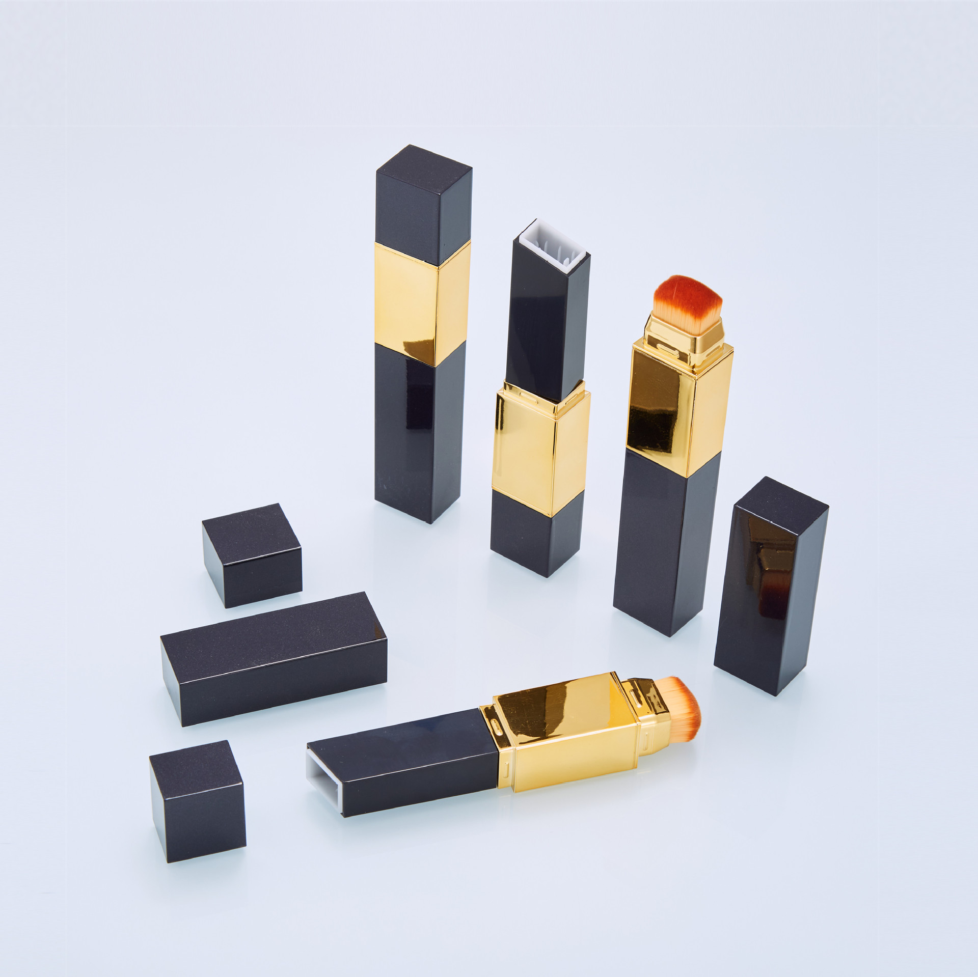 Gold Black Square Foundation Stick Container Double Head With Foundation Brush Lipsick Tube Highlight Stick Empty Makeup Package - F1202 - Image 3