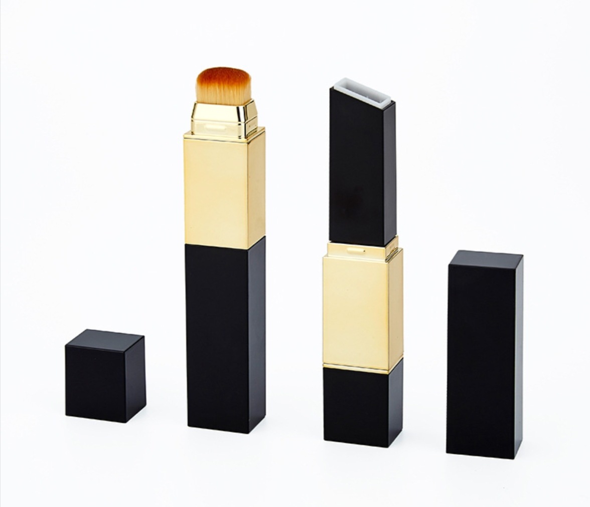 Gold Black Square Foundation Stick Container Double Head With Foundation Brush Lipsick Tube Highlight Stick Empty Makeup Package - F1202 - Image 4