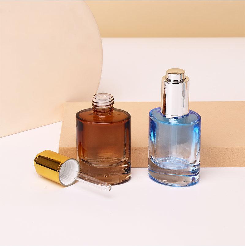 30ml 50ml Facial Serum Glass Bottle Pressed Pump Screw Cap Lotion Dropper Bottle Round Metallic Silver Gold Lid Logo Printing - G250 - Image 2