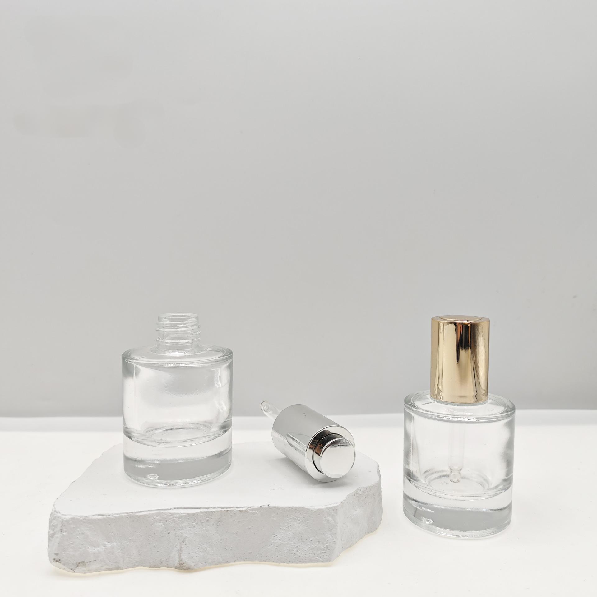 30ml 50ml Facial Serum Glass Bottle Pressed Pump Screw Cap Lotion Dropper Bottle Round Metallic Silver Gold Lid Logo Printing - G250 - Image 5