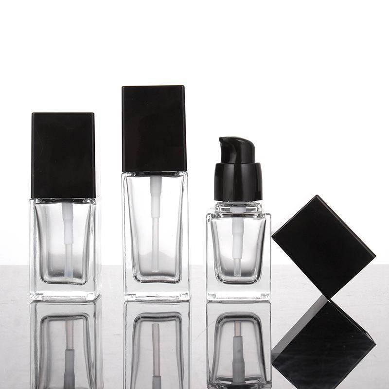 Wholesale 15ml 30ml 50ml Empty Square Skincare Lotion Cream Glass Bottle Foundation Pump Bottle - GB035