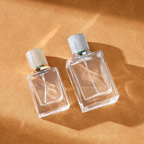 High Quality Empty Square Perfume Bottle 30ml 50ml 100ml Clear Spray Glass Bottle with Collar and Pump Cap Logo Printing Labels - GB23SX