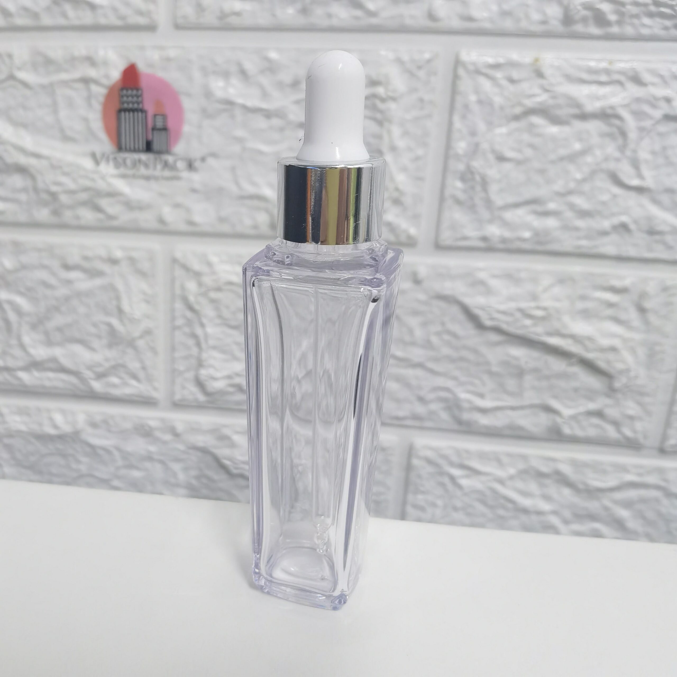 Skin Care Package 30ml Round Plastic Serum Bottle Glass Dropper Essential Oil Lotion Clear Bottle PP Rubber Cap Flat Shoulder - PB1319D - Image 2