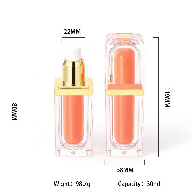 Hot Square 30ml PMMA Essence Lotion Pump Bottle Orange Acrylic Liquid Foundation Container Cream Bottling Wholesale - L1103 - Image 4