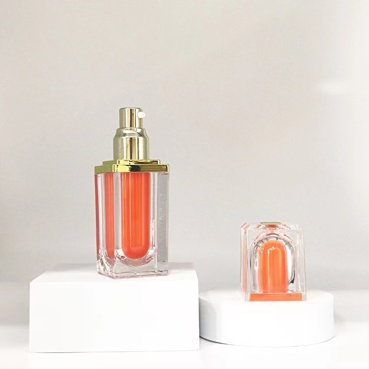 Hot Square 30ml PMMA Essence Lotion Pump Bottle Orange Acrylic Liquid Foundation Container Cream Bottling Wholesale - L1103 - Image 3