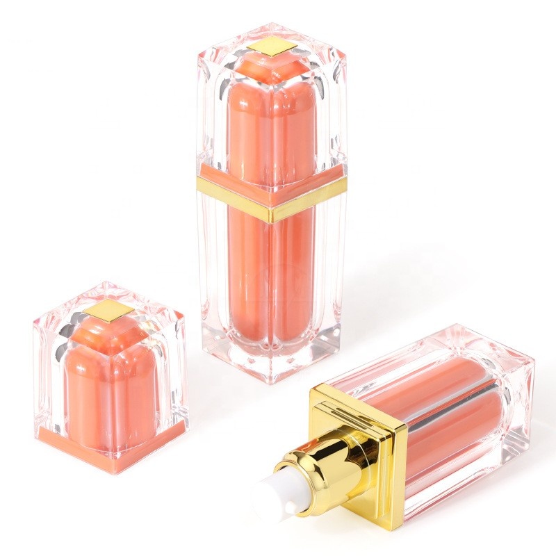 Hot Square 30ml PMMA Essence Lotion Pump Bottle Orange Acrylic Liquid Foundation Container Cream Bottling Wholesale - L1103