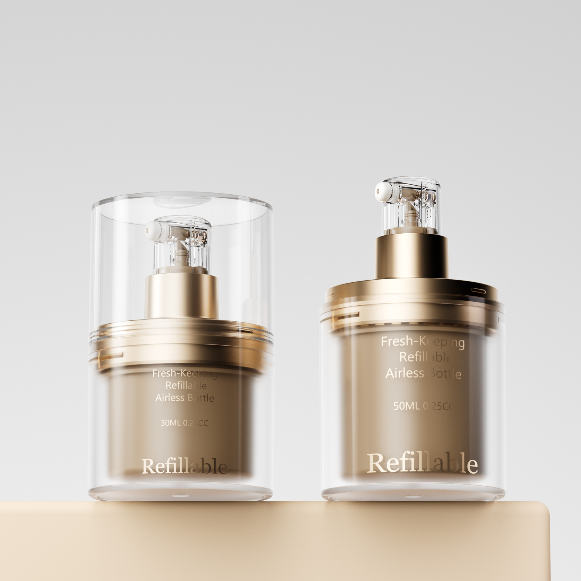 Skin Care Package 30ml 50ml Lotion Airless Bottle Refillable Inner Jar Liquid Sunscreen Cream Matte Gold Dispenser Pump Bottle - LB252S