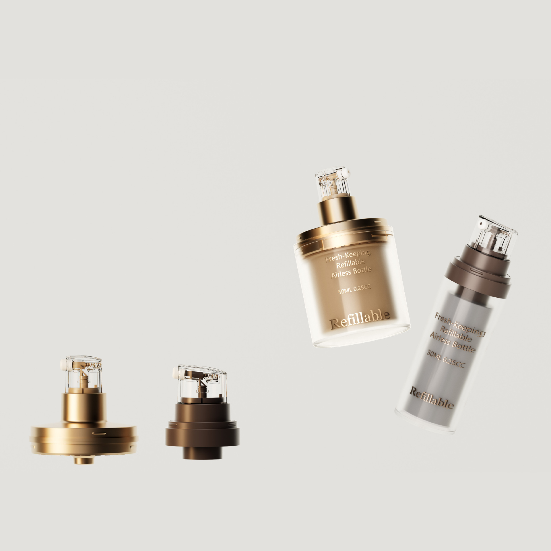 Skin Care Package 30ml 50ml Lotion Airless Bottle Refillable Inner Jar Liquid Sunscreen Cream Matte Gold Dispenser Pump Bottle - LB252S - Image 5