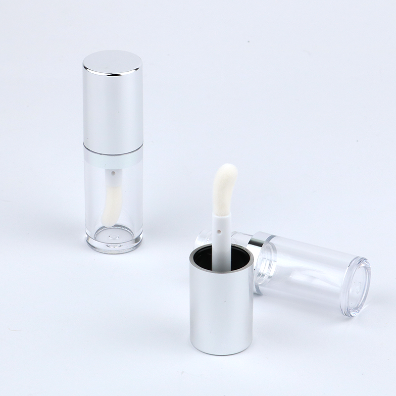 New 8ml Round Silver Lip Glaze Bottle Fat Short Clear Liquid Concealer Lipstick Lipgloss Empty Tube Big Wand Brush Applicator - LG1303