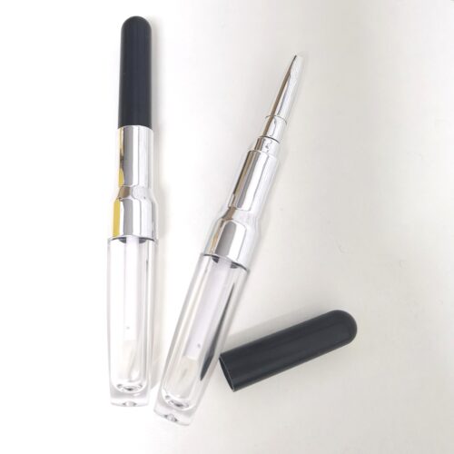 Empty Cosmetic Container 7.5ml 2 in 1 Eyebrow Eyeliner Package Lip Gloss Applicator Two End Black Silver Liquid Lipstick Tube - LG1317