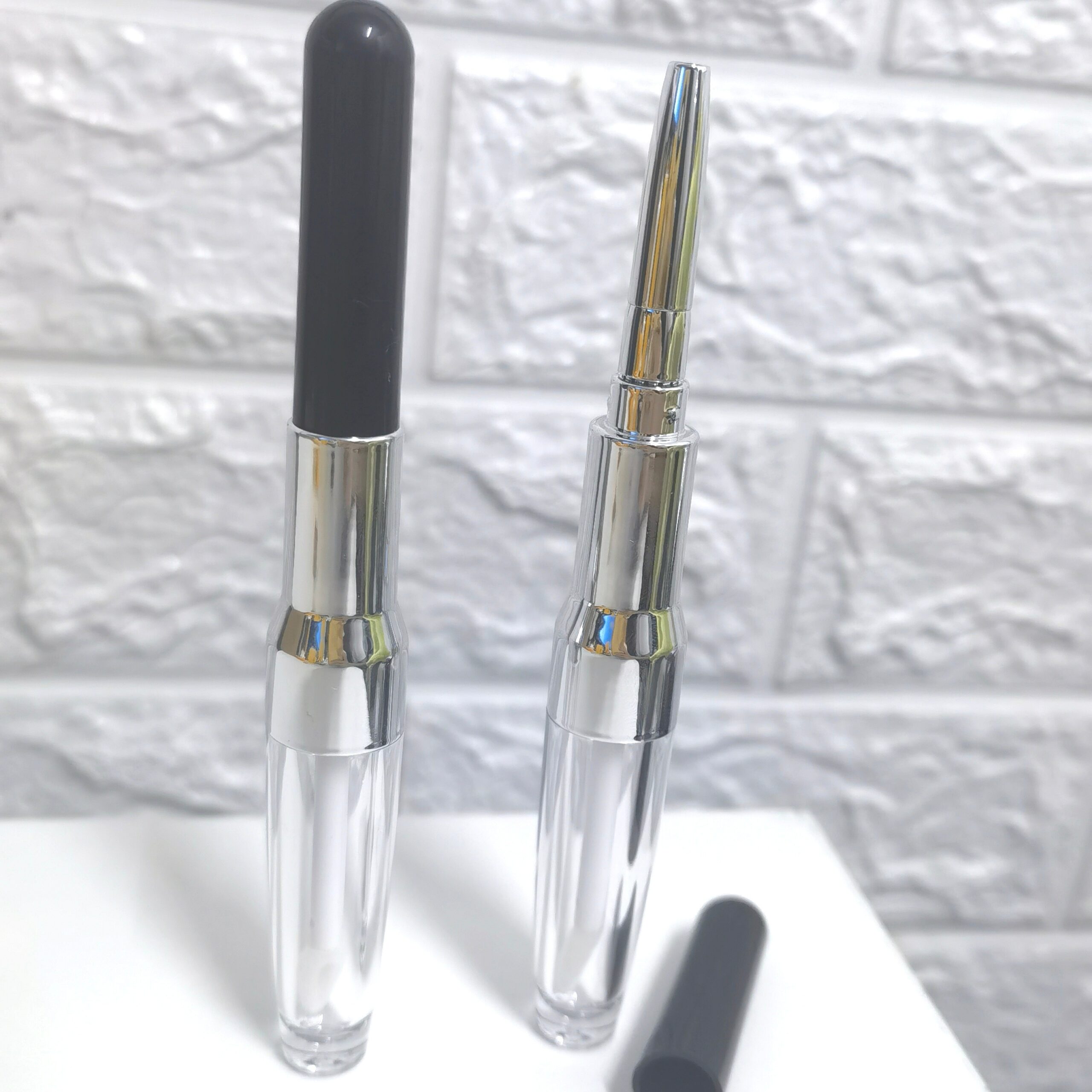 Empty Cosmetic Container 7.5ml 2 in 1 Eyebrow Eyeliner Package Lip Gloss Applicator Two End Black Silver Liquid Lipstick Tube - LG1317 - Image 4