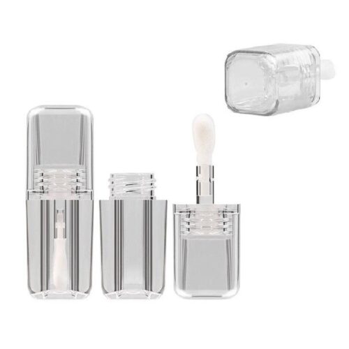 Custom Color 5ml Fat Square Transparent Lip Gloss Packaging Lip Oil Bottle With Big Brush Applicator - LG2290