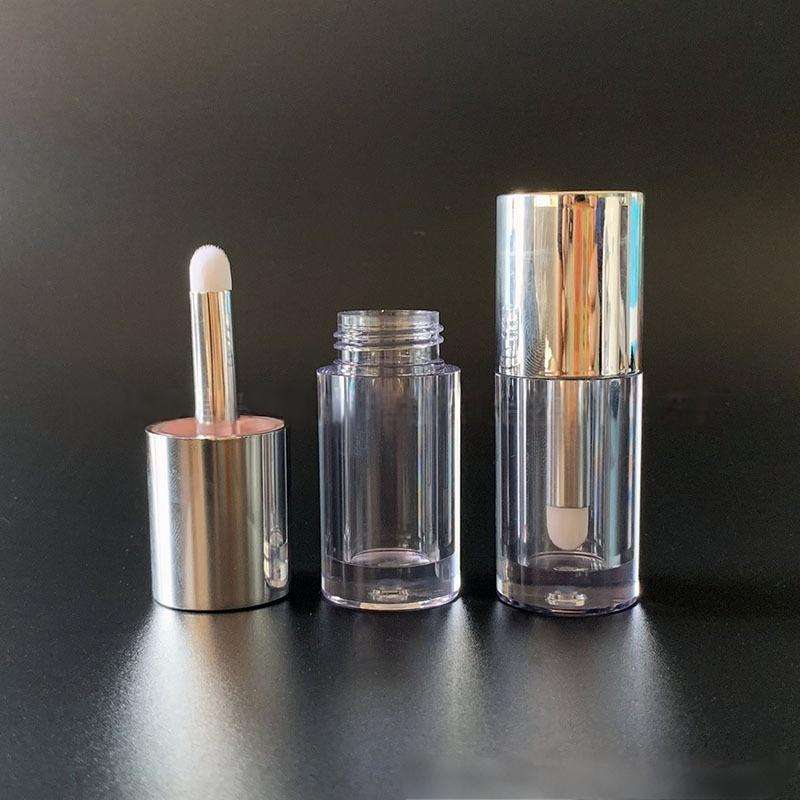 Custom Round Liquid Blush Bottle Aluminum Rod Stick Empty Plastic Lip Gloss Oil Tube 4ml Eye Shadow Container Velvet Brush - LG255LJ