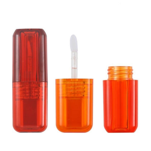 New Arrival Plastic Orange Short Clear 4.5ml Lip Gloss Package Square Liquid Lip Oil Glaze Container 5ml Lip Tint Wand Bottle - LG333
