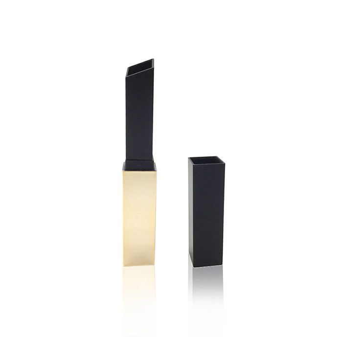 Custom Luxury Small Gold Tube Square 3.5g Matte Velvet Lipstick Tube Thin Rectangular Lip Balm Container Black Gold Oblique Top - LSS35A - Image 2