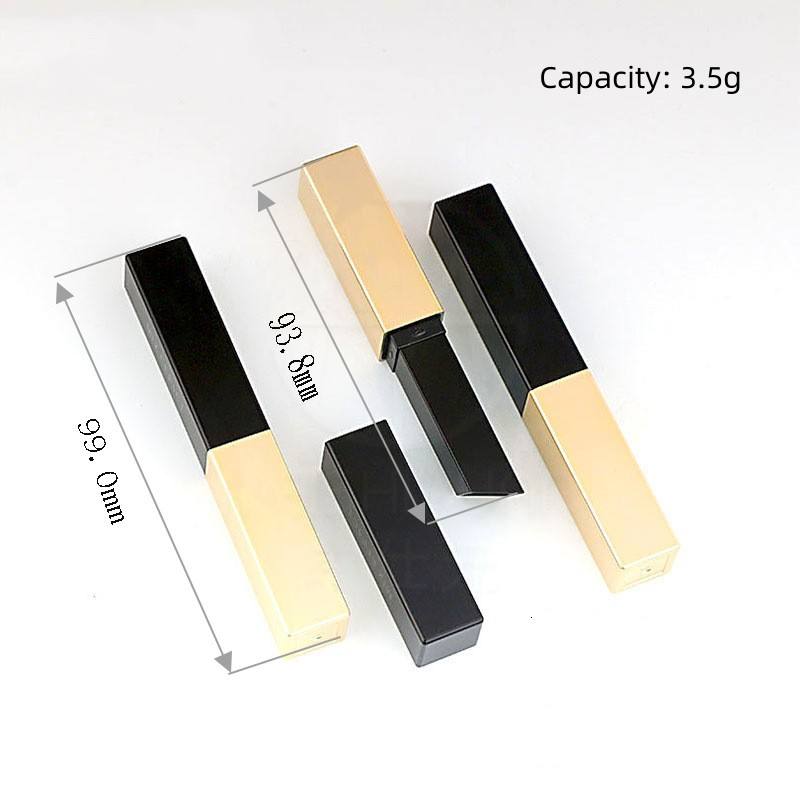 Custom Luxury Small Gold Tube Square 3.5g Matte Velvet Lipstick Tube Thin Rectangular Lip Balm Container Black Gold Oblique Top - LSS35A - Image 3