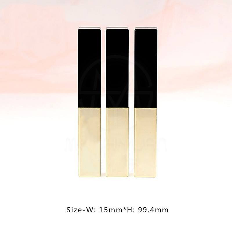 Custom Luxury Small Gold Tube Square 3.5g Matte Velvet Lipstick Tube Thin Rectangular Lip Balm Container Black Gold Oblique Top - LSS35A - Image 4