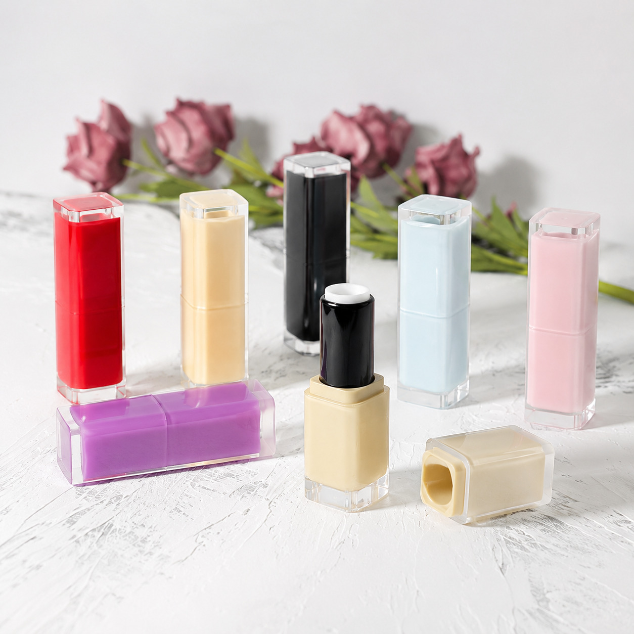New 3.5g Square Lipstick Container ABS Lip Balm Package Transparent Top Clear Bottom Colorful Lip Cosmetic Tube Custom Logo - LS1325