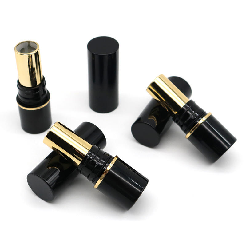 Empty Screw Cap Plastic Cylinder Airtight Lipstick Tube Packaging Black Gold Airless Chapstick Container Bottle With Seal Ring - LS1362