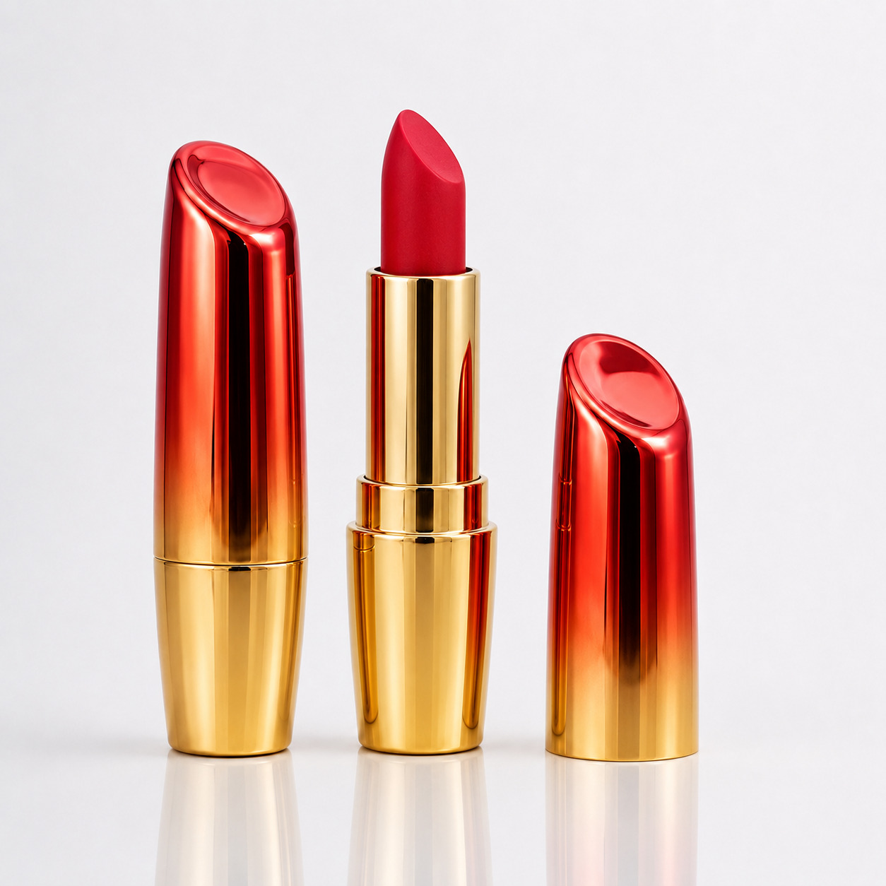 Make Your Own Logo Chapstick Case Metallized Gradient Red Gold Lipstick Container Plastic Empty Beauty Packaging Tube Slant Top - LS1909