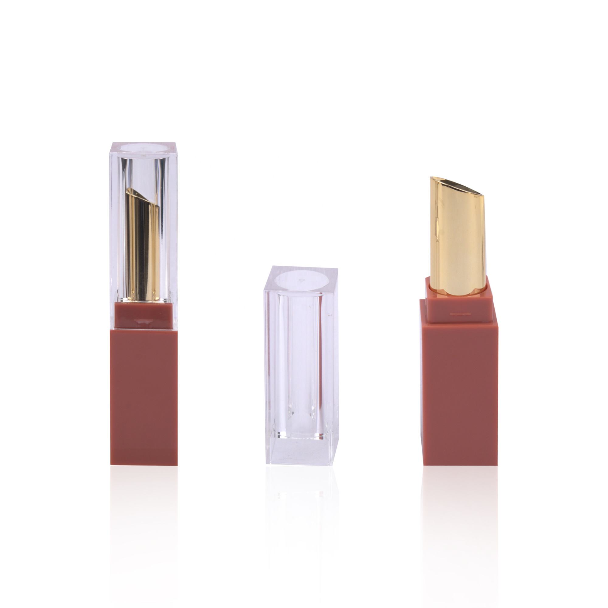 Hot Custom Label Plastic Lip Balm Packaging 3g 4g Empty Square Red Lipstick Container Silk Screen Printing Transparent Lid - LS981