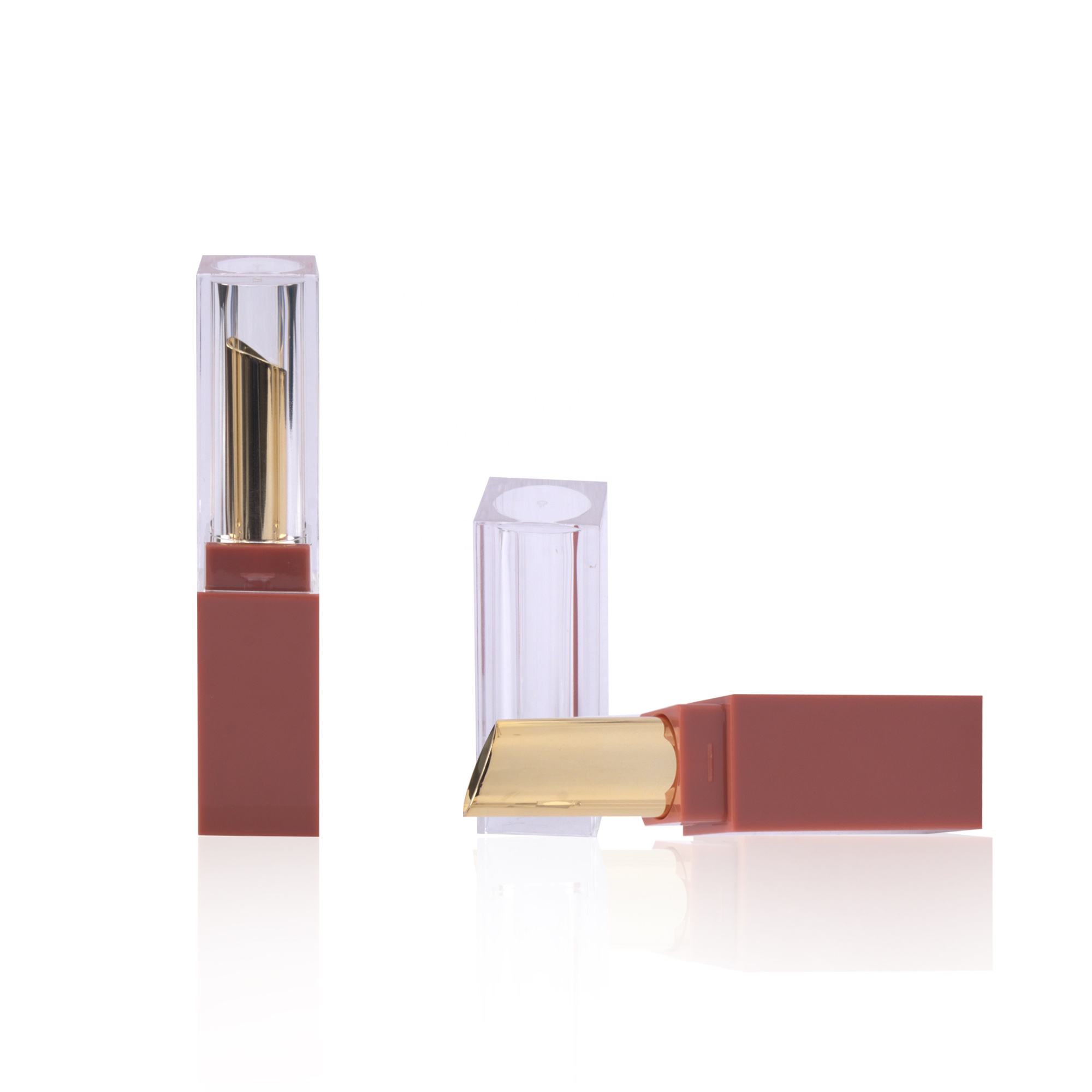 Hot Custom Label Plastic Lip Balm Packaging 3g 4g Empty Square Red Lipstick Container Silk Screen Printing Transparent Lid - LS981 - Image 2