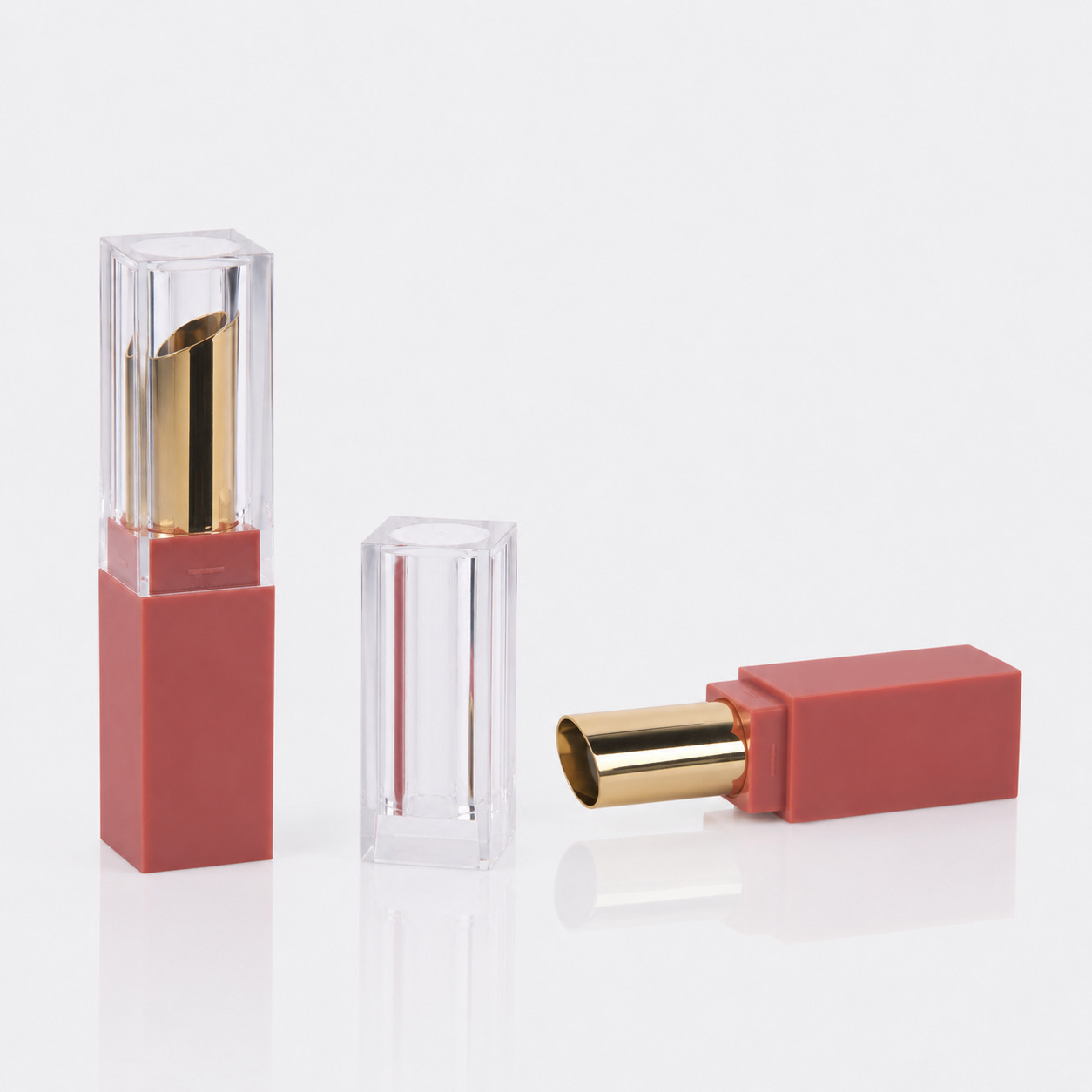 Hot Custom Label Plastic Lip Balm Packaging 3g 4g Empty Square Red Lipstick Container Silk Screen Printing Transparent Lid - LS981 - Image 3