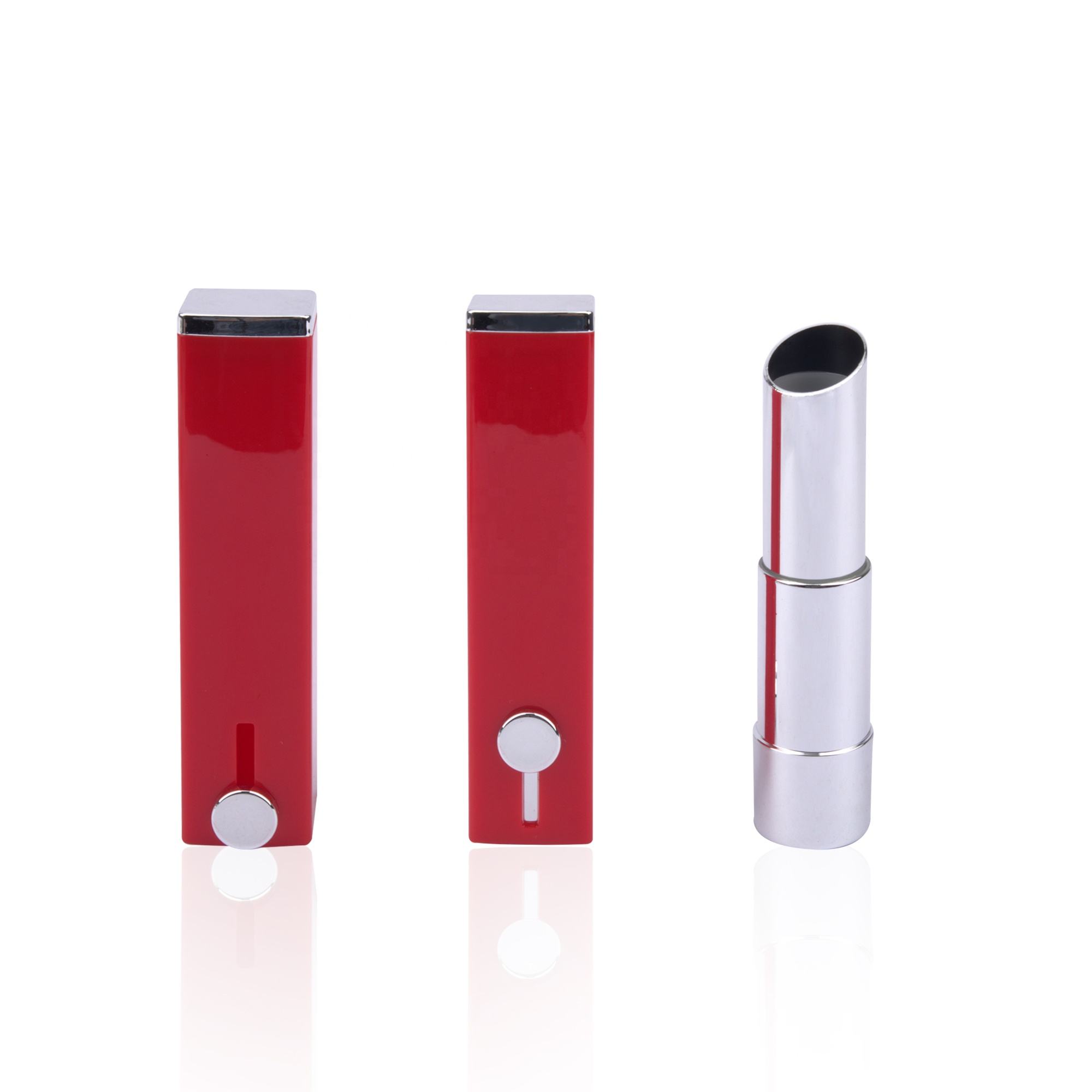 New Arrival Sliding Button Square Lipstick Case Metallized Red Silver Lip Balm Container Hot Sale Brand Label Lipstick Package - LS993