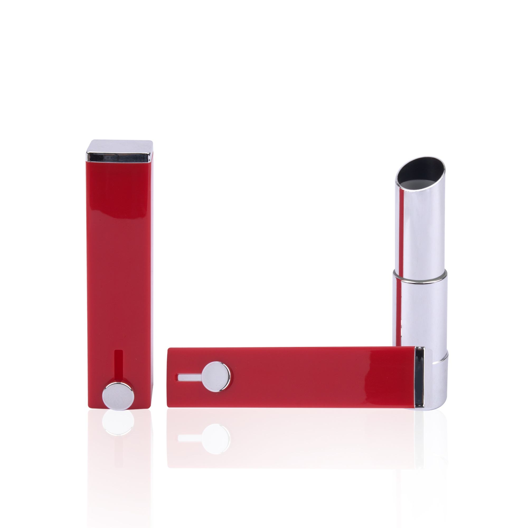 New Arrival Sliding Button Square Lipstick Case Metallized Red Silver Lip Balm Container Hot Sale Brand Label Lipstick Package - LS993 - Image 2