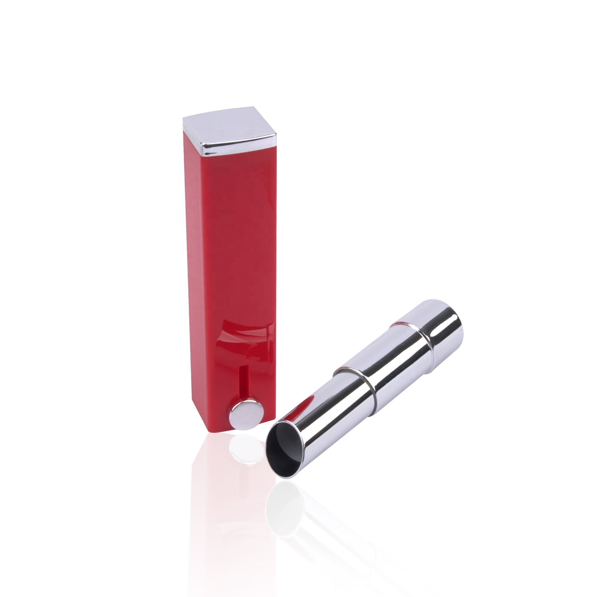 New Arrival Sliding Button Square Lipstick Case Metallized Red Silver Lip Balm Container Hot Sale Brand Label Lipstick Package - LS993 - Image 3