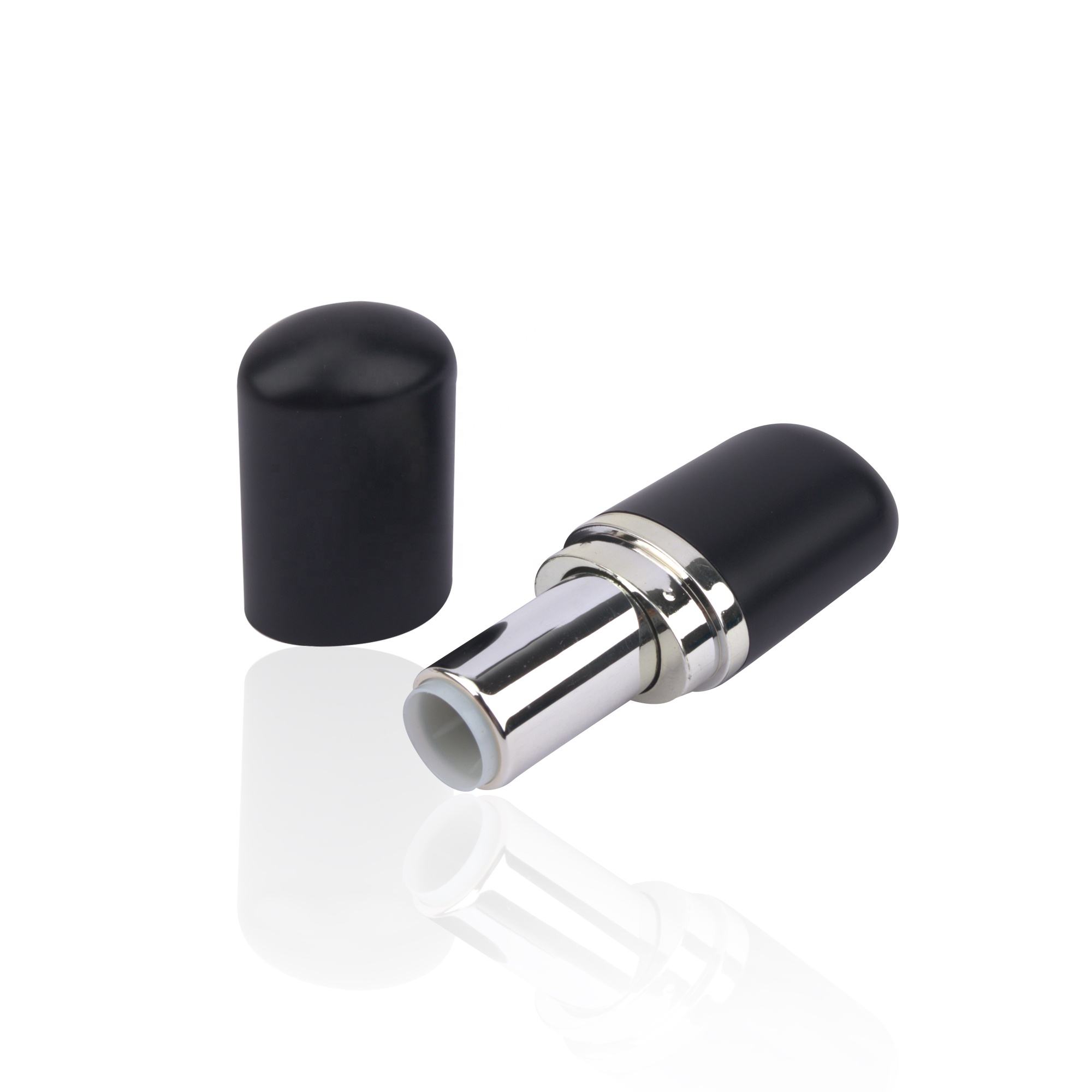 Makeup Package Manufacturer Oval Shape Lipstick Case Matte Black Chapstick Container With Silver Band Logo Printing Lipbalm Tube - LS994 - Image 4