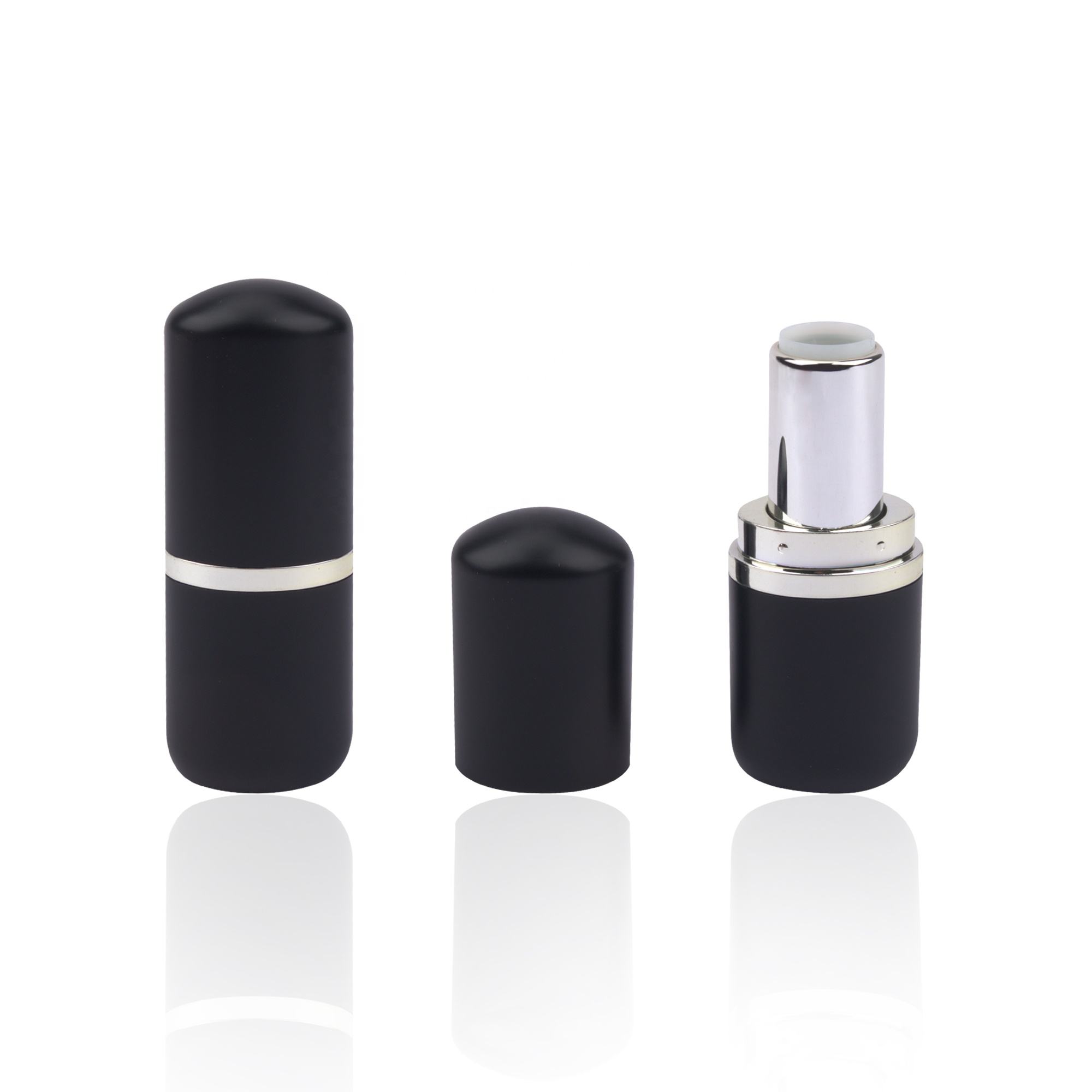 Makeup Package Manufacturer Oval Shape Lipstick Case Matte Black Chapstick Container With Silver Band Logo Printing Lipbalm Tube - LS994 - Image 3
