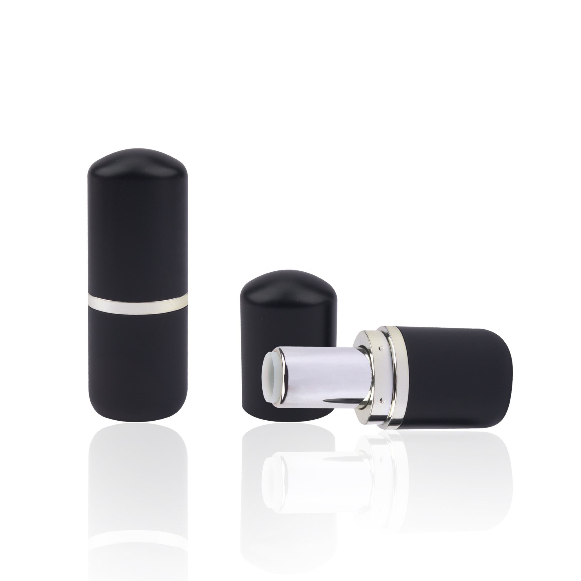 Makeup Package Manufacturer Oval Shape Lipstick Case Matte Black Chapstick Container With Silver Band Logo Printing Lipbalm Tube - LS994 - Image 5