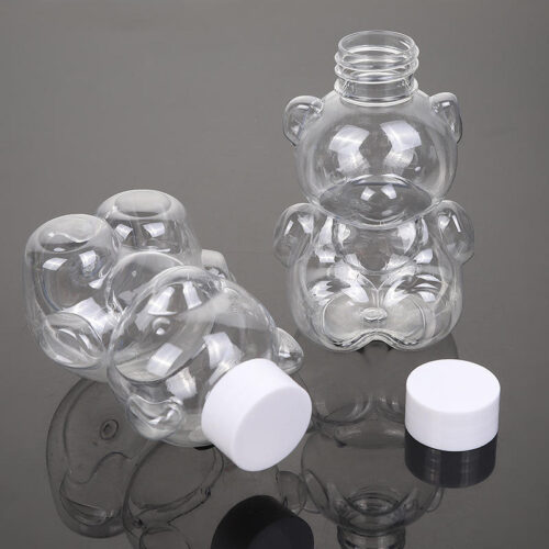 Hot Sale Bear Shape PET Plastic Juice Bottle Package With Screw Pump Cap Transparent Empty Beverage Bottle DIY Art Paints Bottle - PB026Z