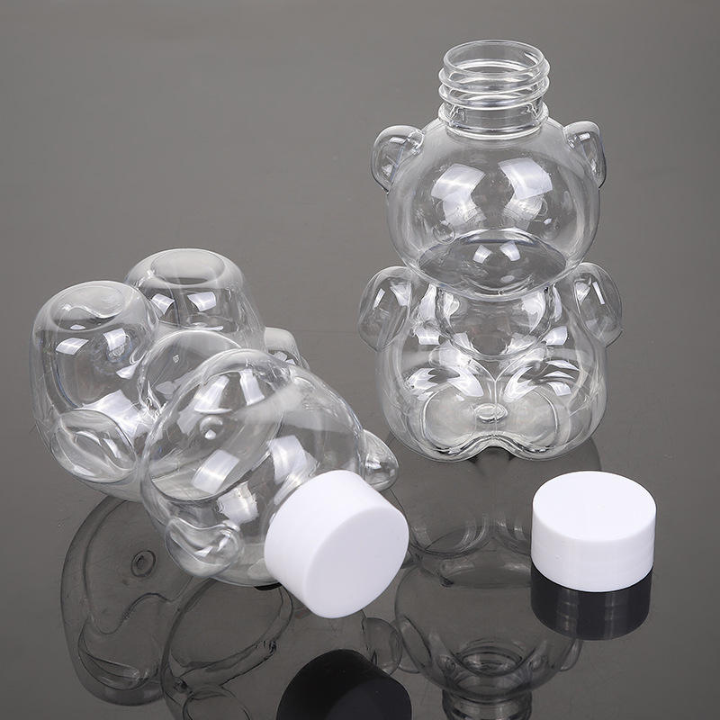 Hot Sale Bear Shape PET Plastic Juice Bottle Package With Screw Pump Cap Transparent Empty Beverage Bottle DIY Art Paints Bottle - PB026Z