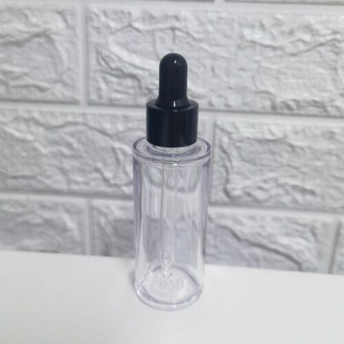 Skin Care Package 30ml Round Plastic Serum Bottle Glass Dropper Essential Oil Lotion Clear Bottle PP Rubber Cap Flat Shoulder - PB1319D