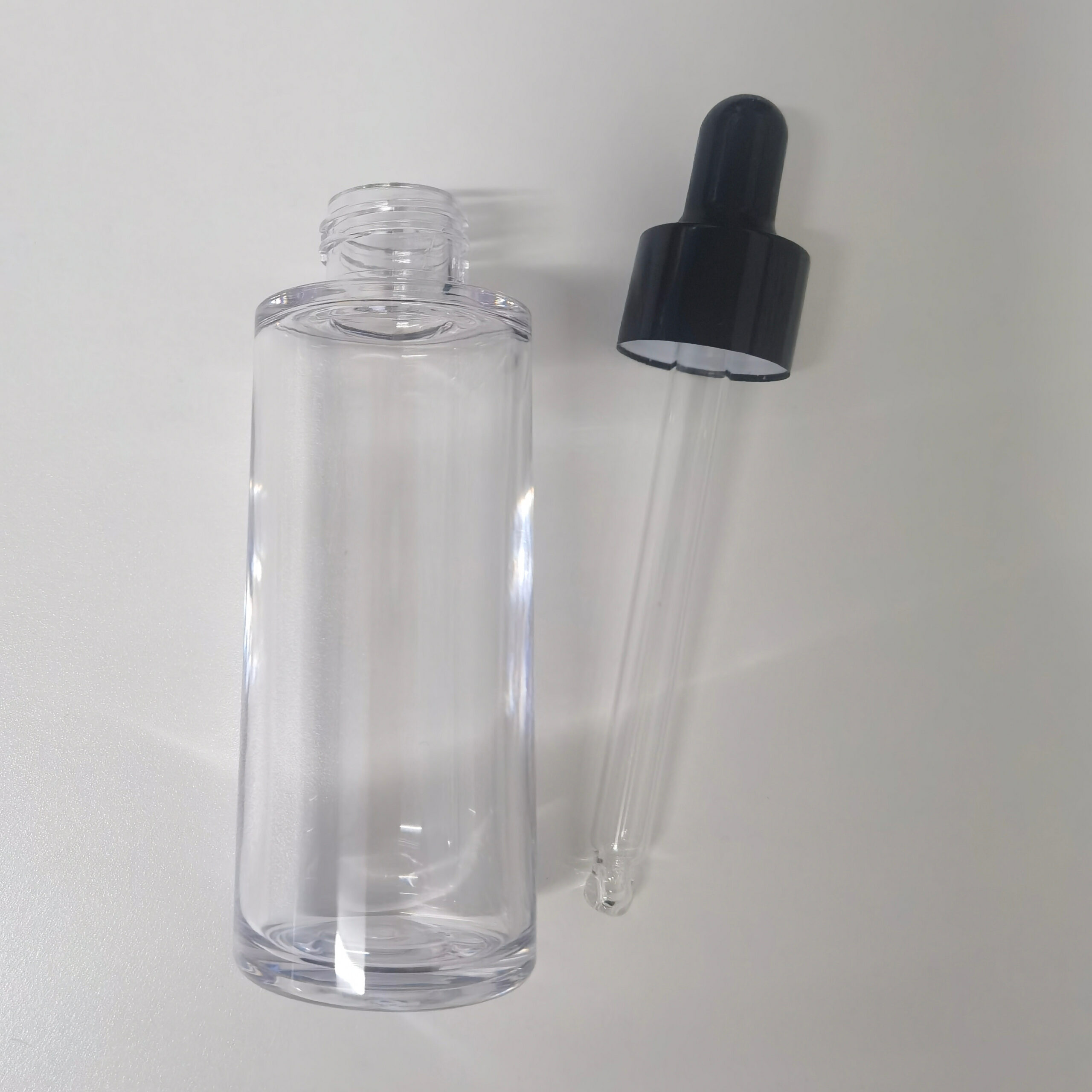 Skin Care Package 30ml Round Plastic Serum Bottle Glass Dropper Essential Oil Lotion Clear Bottle PP Rubber Cap Flat Shoulder - PB1319D - Image 6
