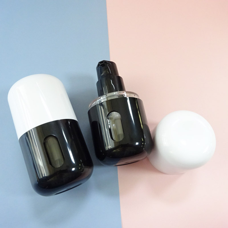 Manufacturer Custom 35ml Liquid Fakeup Cream Bottle Capsule Shape Black Clear Round Press Lock Pump Lotion Bottle - PB1704 - Image 3