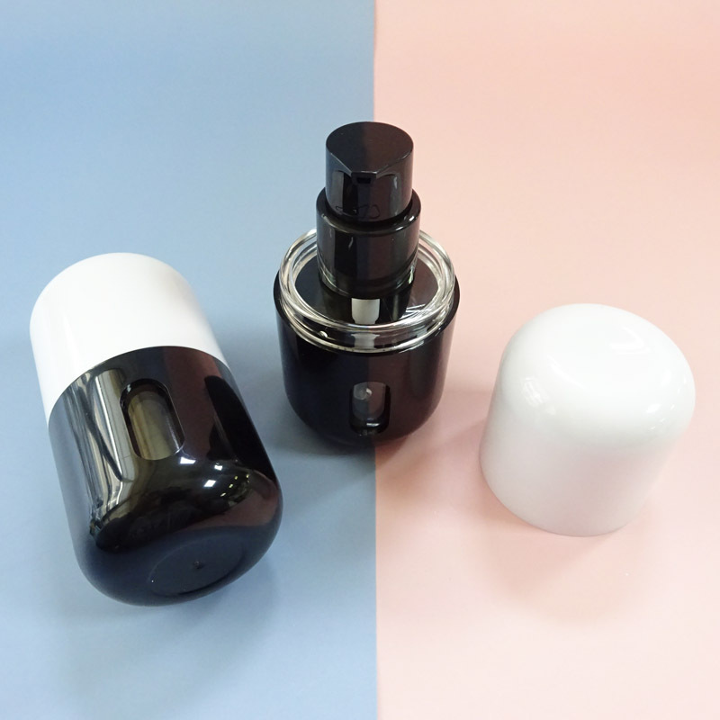 Manufacturer Custom 35ml Liquid Fakeup Cream Bottle Capsule Shape Black Clear Round Press Lock Pump Lotion Bottle - PB1704 - Image 5