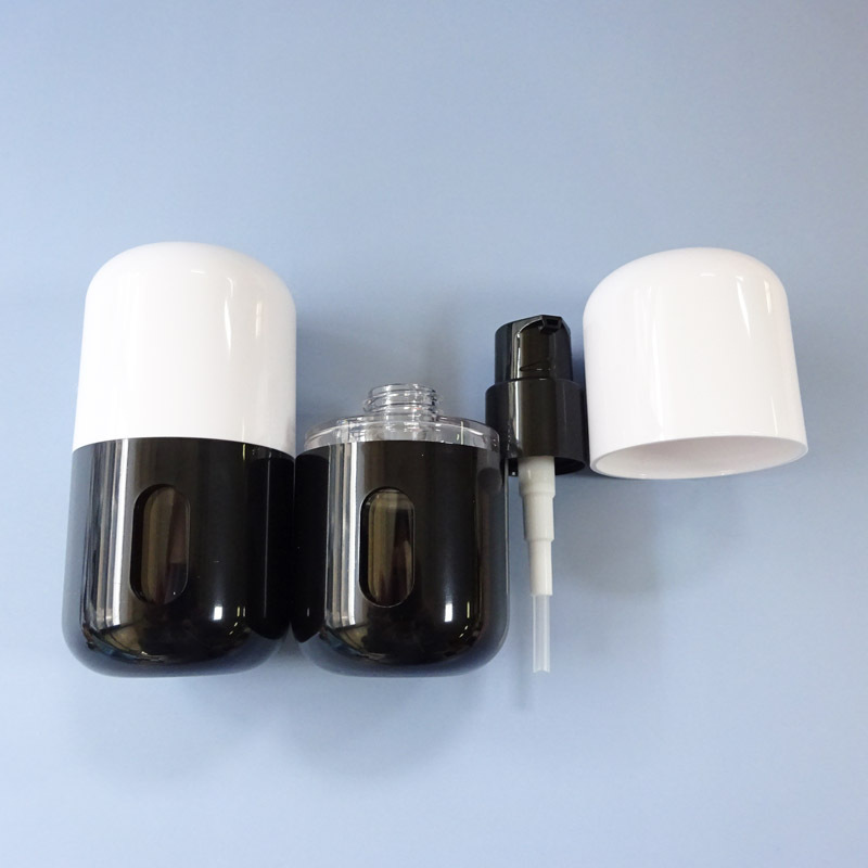 Manufacturer Custom 35ml Liquid Fakeup Cream Bottle Capsule Shape Black Clear Round Press Lock Pump Lotion Bottle - PB1704 - Image 2
