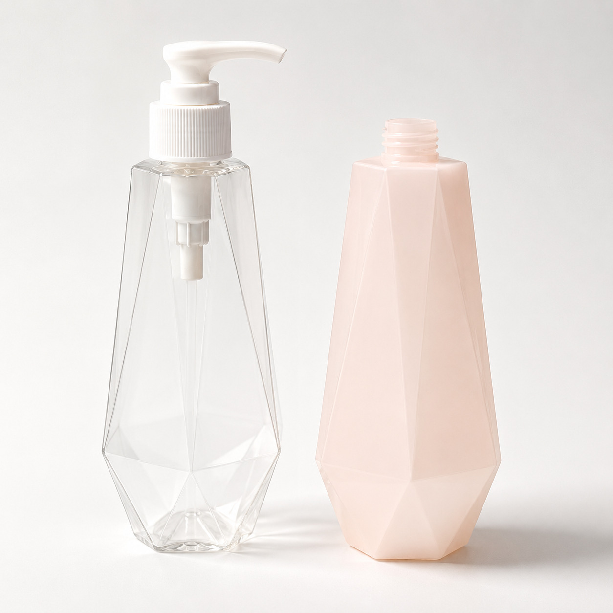 Personal Care Packaging Materials Customized Factory PETG Body Wash Bottle 300/500ML Rhombus Shaped Plastic Clear Shampoo Bottle - PB1966 - Image 5