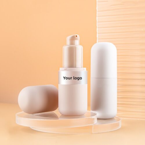Frosted Capsule Shape Plastic Pressed Liquid Foundation Bottle 30ml 40ml Round Concealer Sun Screen BB Cream Pump Bottle - PB3012Y