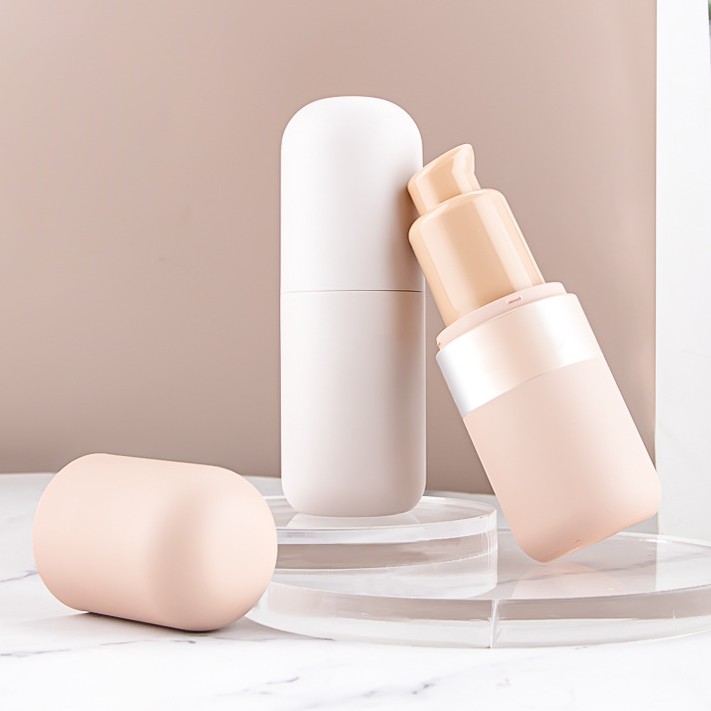 Frosted Capsule Shape Plastic Pressed Liquid Foundation Bottle 30ml 40ml Round Concealer Sun Screen BB Cream Pump Bottle - PB3012Y - Image 3