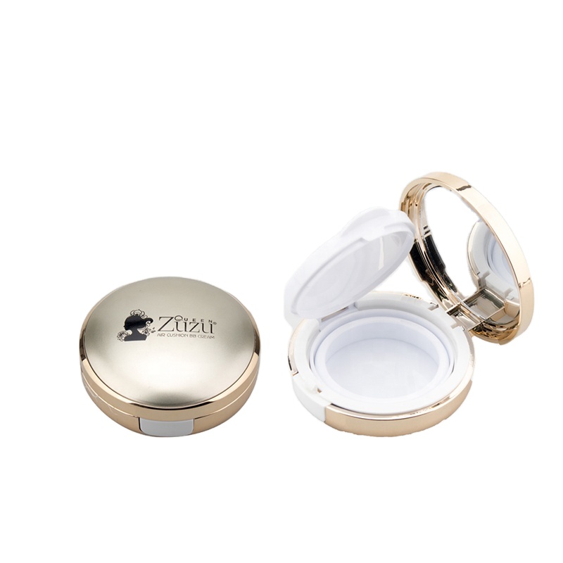 Label Round Shape BB Cream Foundation Air Cushion Case Powder Coated Metal Gold Bread Box Puff Compact with Mirror Blush Package - 05-P009