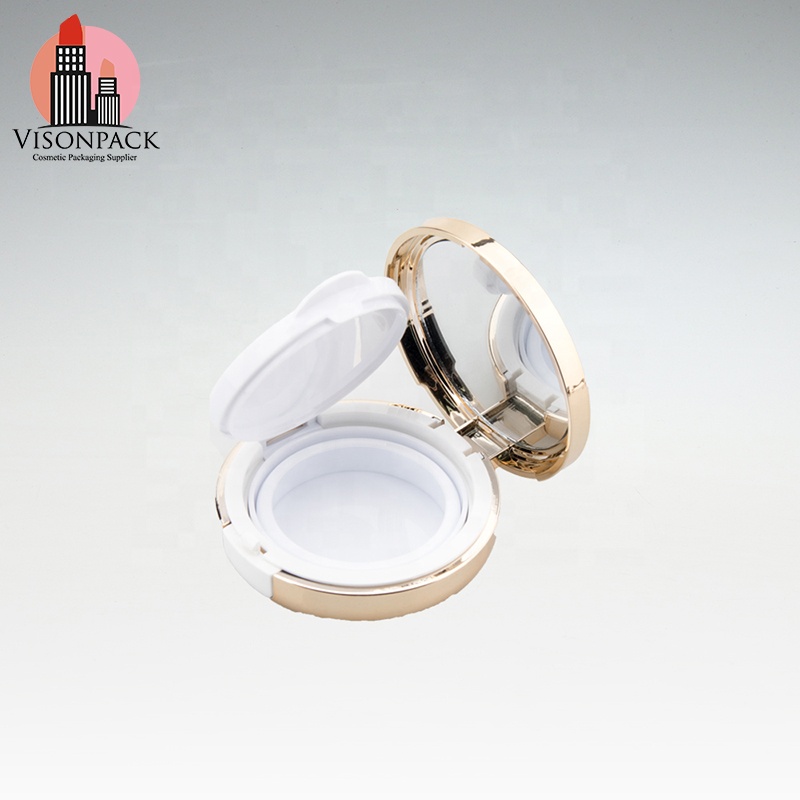 Label Round Shape BB Cream Foundation Air Cushion Case Powder Coated Metal Gold Bread Box Puff Compact with Mirror Blush Package - 05-P009 - Image 3