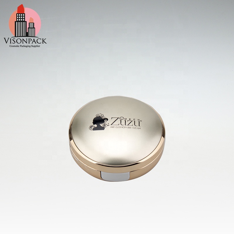 Label Round Shape BB Cream Foundation Air Cushion Case Powder Coated Metal Gold Bread Box Puff Compact with Mirror Blush Package - 05-P009 - Image 4