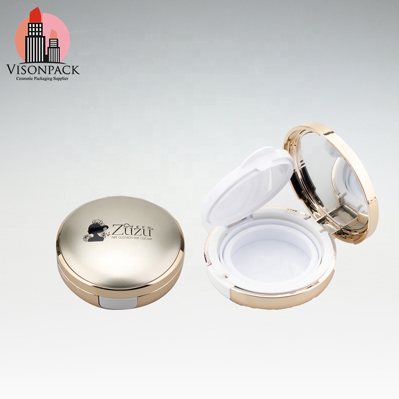 Cosmetic Empty Air Cushion Powder Coating Case Mirror Compact Custom Logo Face Beauty Case for Powder Golden Engraved Pressed - 05-P010 - Image 2