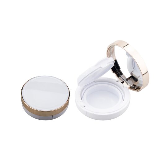 Wholesale Cosmetic Round Compact Powder Case With Mirror Empty Foundation BB Air Cushion Case White and Silver Treatment Logos - 05-P011