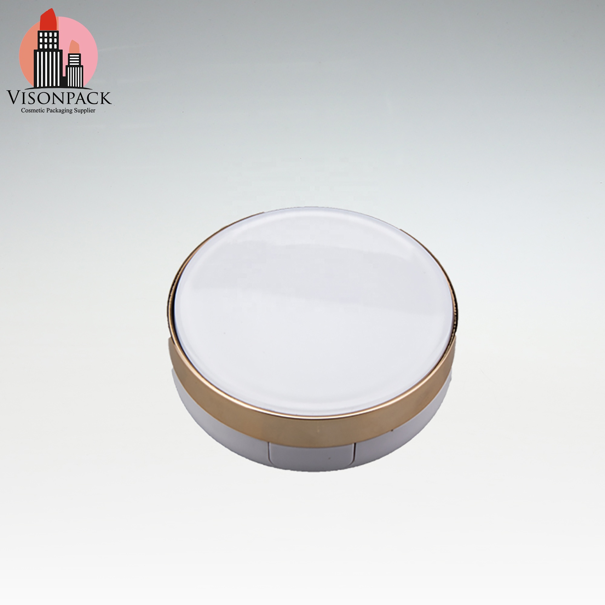Wholesale Cosmetic Round Compact Powder Case With Mirror Empty Foundation BB Air Cushion Case White and Silver Treatment Logos - 05-P011 - Image 2