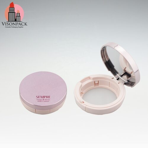 Wholesale Cosmetic Round Compact Powder Case With Mirror Empty Foundation BB Air Cushion Case White and Silver Treatment Logos - 05-P012